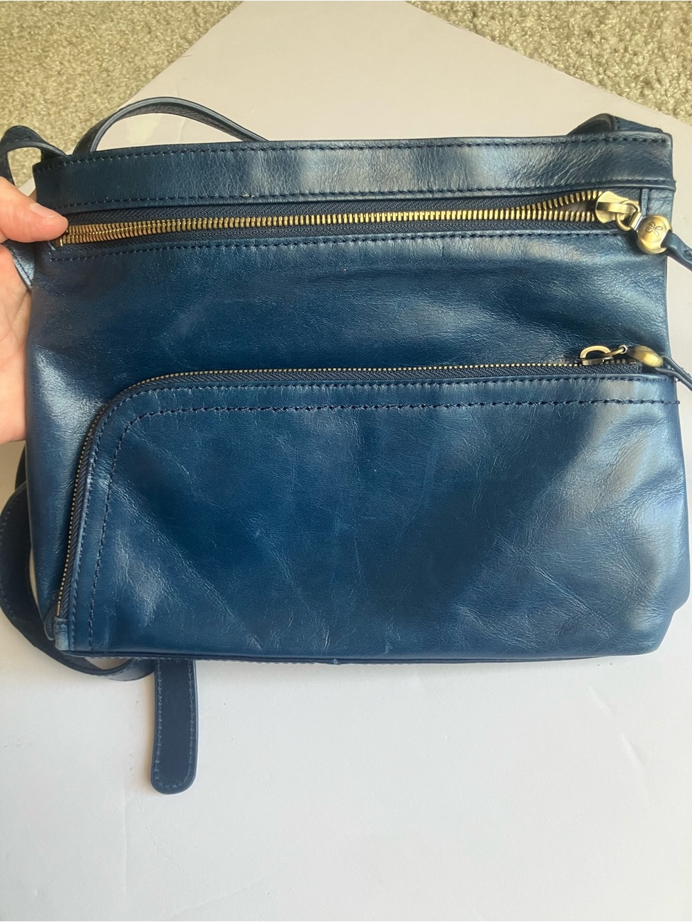HOBO Cassie Crossbody - Deep Blue Leather with Gold Hardware - Picture 3 of 15